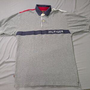 Vintage Tommy Hilfiger Shirt Mens L Gray Colorblock Collared Polo